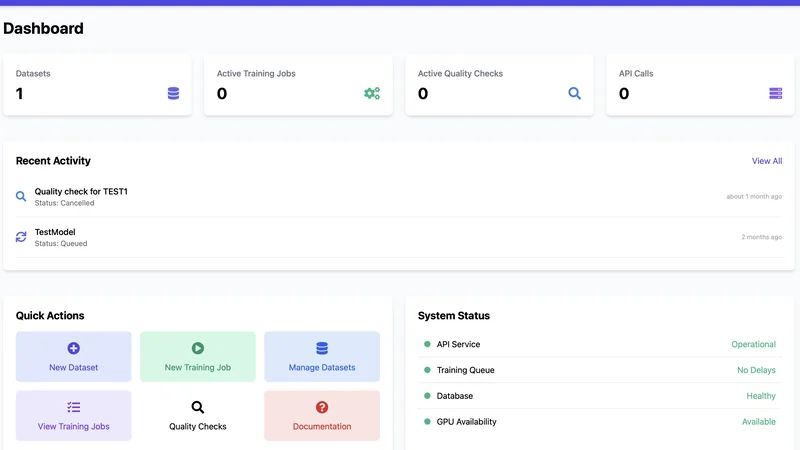 AI platform main dashboard