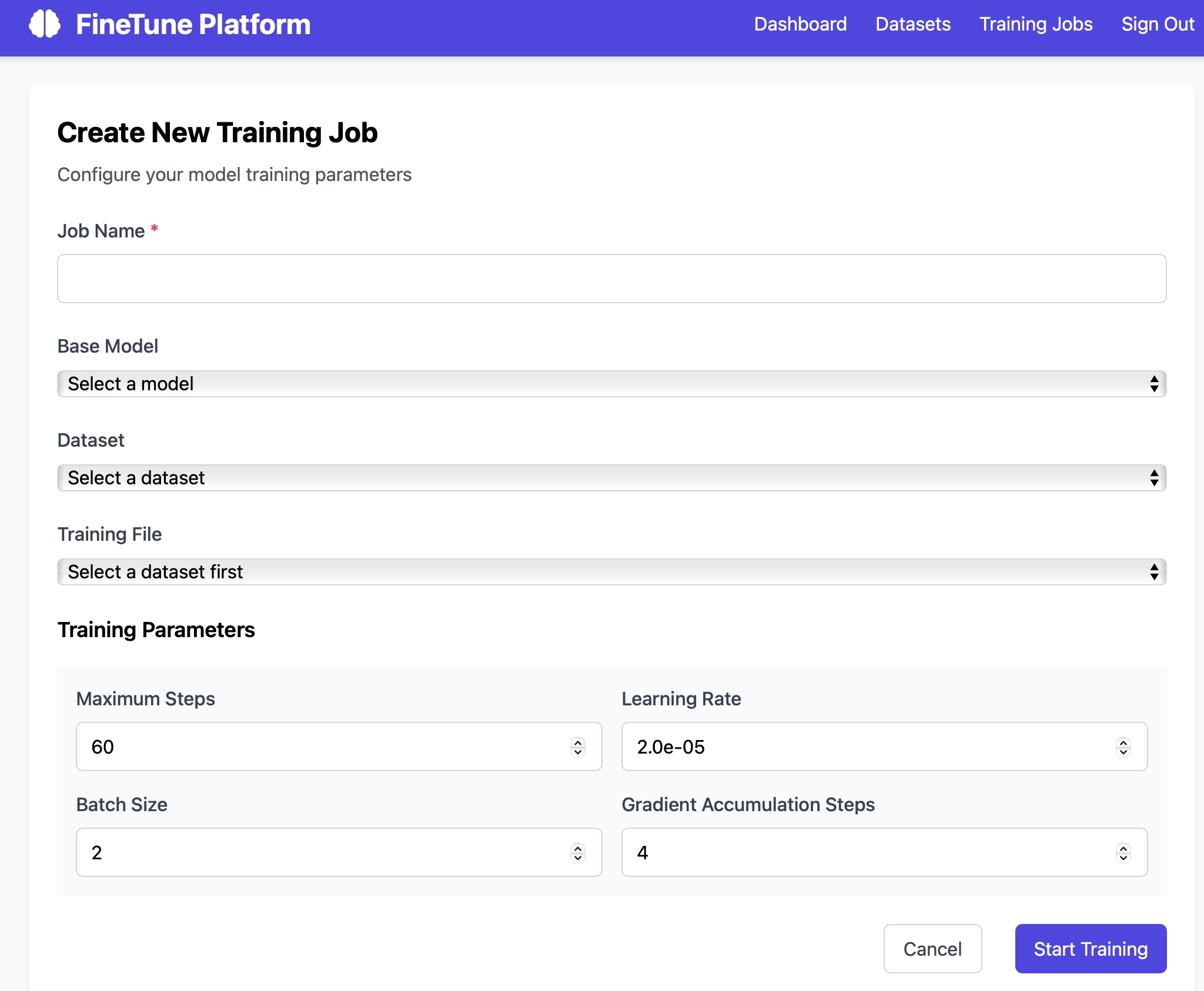 Model Training Interface