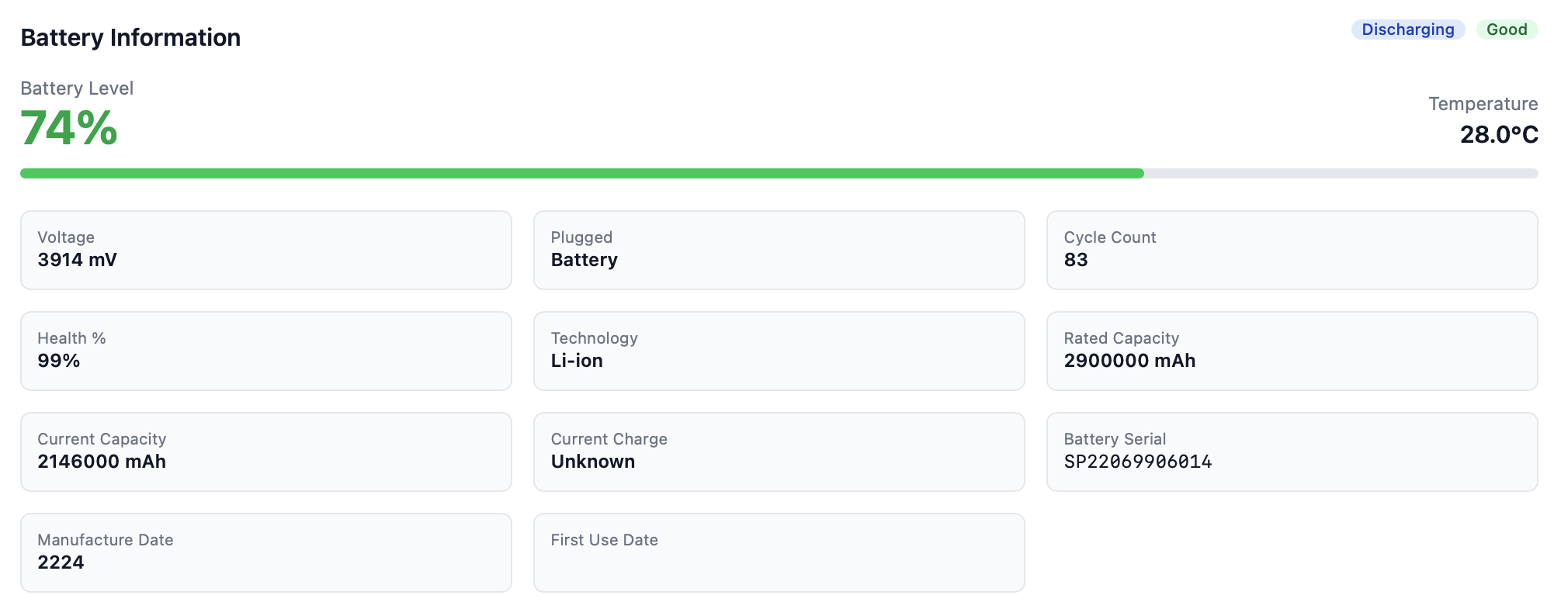 Battery information details